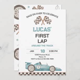 Race Car First Lap Around the Track Birthday Party Invitation