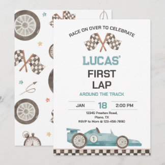 Race Car First Lap Around the Track Birthday Party Invitation