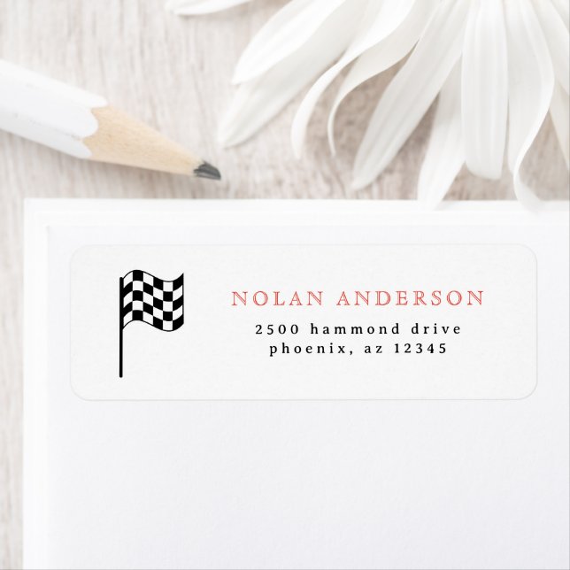 Race Car Flag Return Address Label (Insitu)