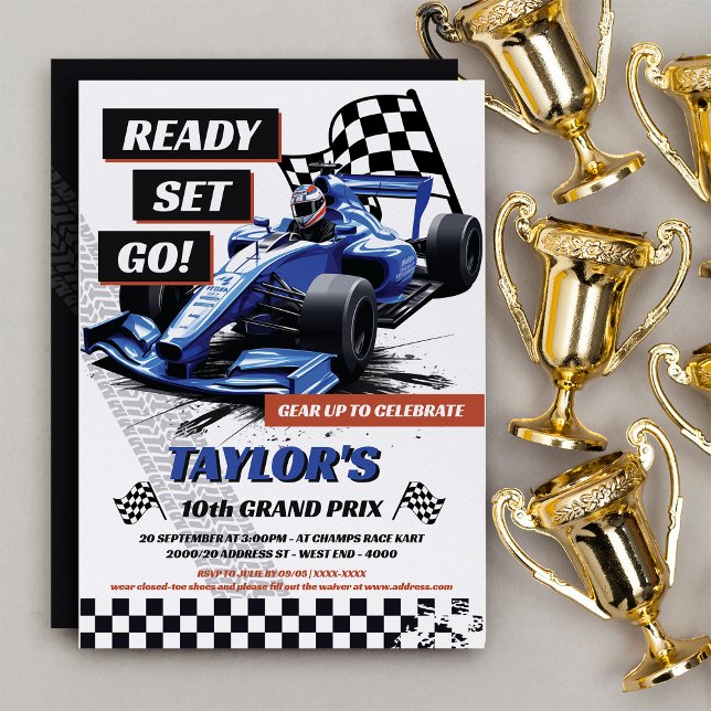 Race Car Formula One Birthday Party  Invitation (Race on over to this fantastic derby inspired invitation!)