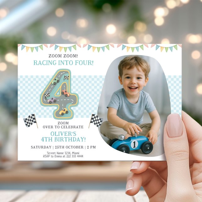 Race Car Fourth Birthday Party Invitation (Creator Uploaded)