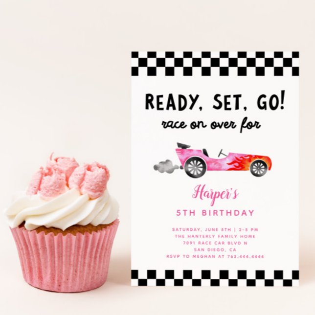 Race Car Girl Ready Set Go Birthday Party Invitation (Creator Uploaded)