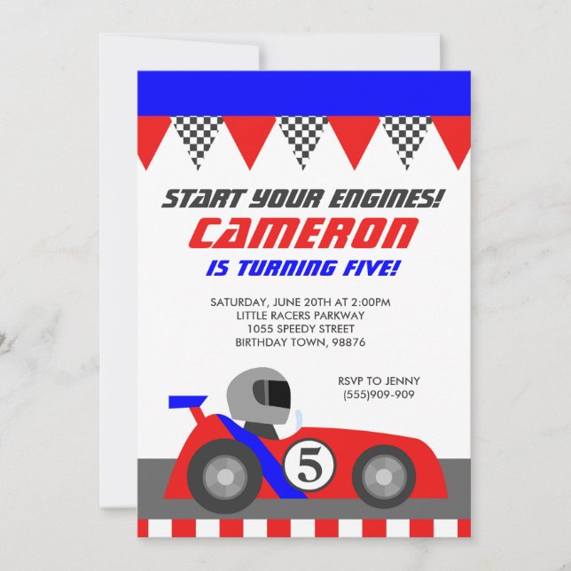 Race Car Go Kart Birthday Party Invitation (Front)