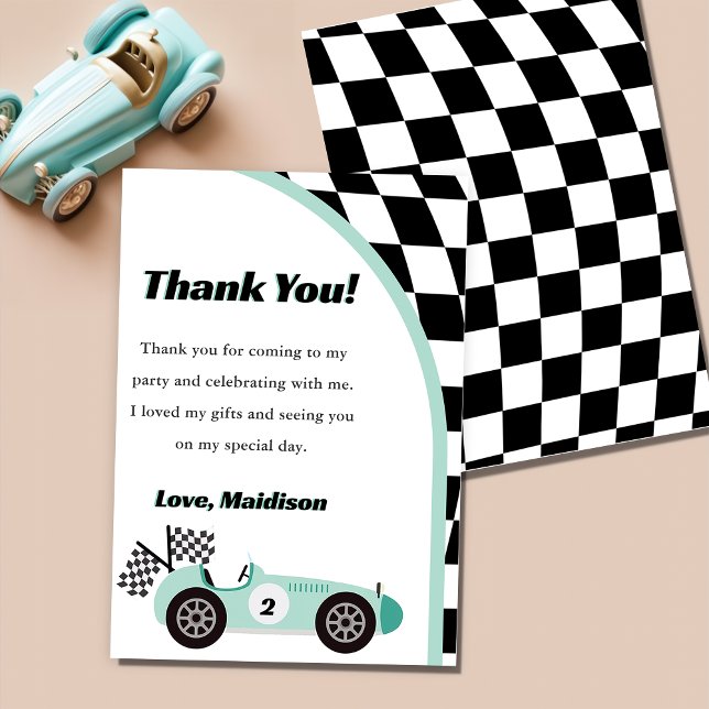 Race Car Green Birthday Party Thank You Card (Creator Uploaded)