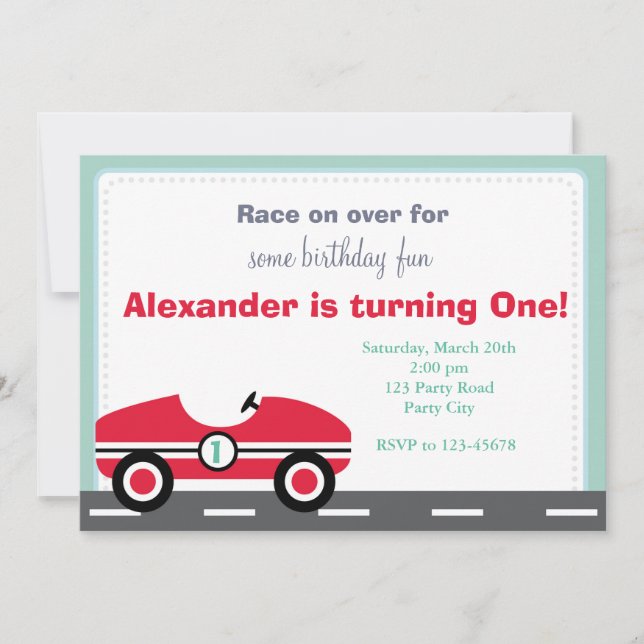 Race Car Invitation (Ride On Birthday for Boys) (Front)