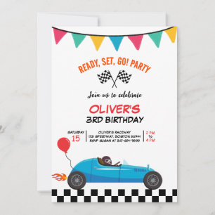 Race Car Kids Birthday Party Greeting Flat Card