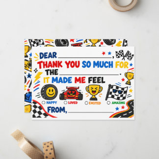 Race Car Kids Fill-In Thank You Card Racing Themed
