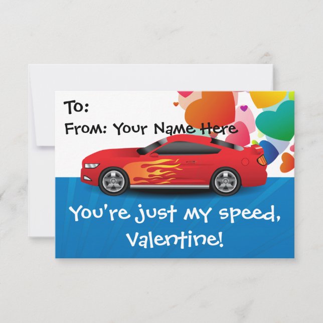 Race Car Kids Personalised Classroom Valentine Invitation (Front)
