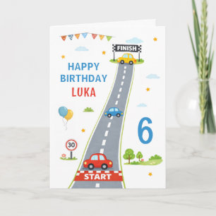 Race Car Kids Racing Track Happy 6th Birthday Card