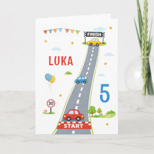 Race Car Kids Racing Track Happy Birthday Card