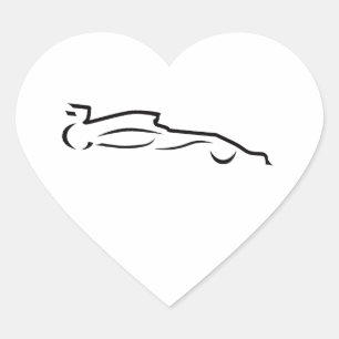 Race Car Line Drawing Silhouette Heart Sticker