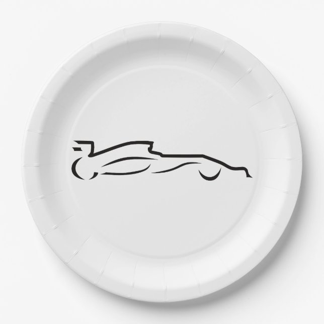 Race Car Line Drawing Silhouette Paper Plate (Front)