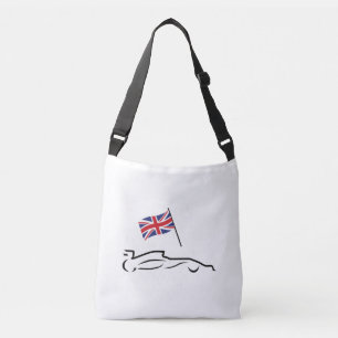 Race Car Line Drawing with British Flag Crossbody Bag