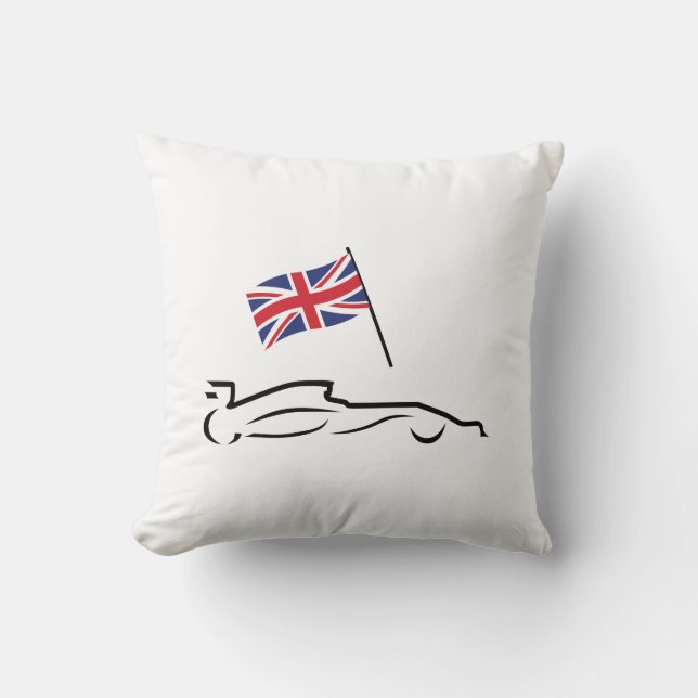 Race Car Line Drawing with British Flag Cushion (Front)