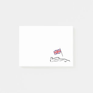 Race Car Line Drawing with British Flag Post-it Notes