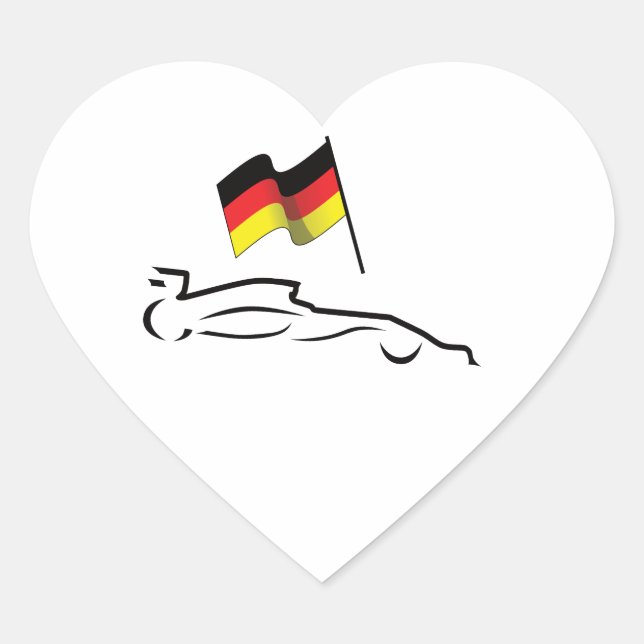 Race Car Line Drawing with German Flag Heart Sticker (Front)
