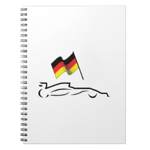 Race Car Line Drawing with German Flag Notebook