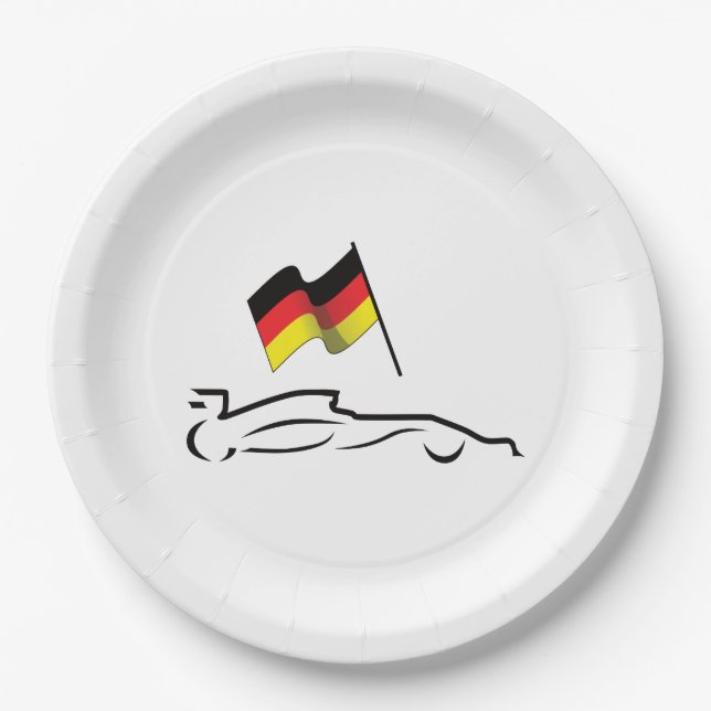 Race Car Line Drawing with German Flag Paper Plate (Front)