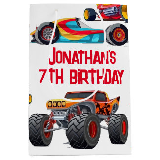 Race Car Monster Truck Cars Racing Birthday Medium Gift Bag
