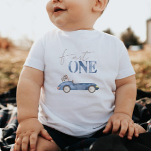 Race Car Navy Blue 'Fast One' Birthday T-shirt