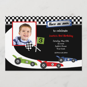 Race Car Photo Birthday Party Invitations