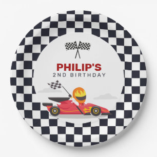 Race Car Race Birthday Party Chequered Paper Plate