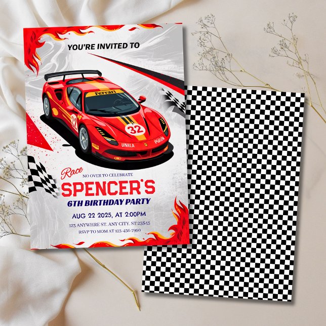 Race Car "Race On Over" Birthday Party Invitation (Race Car "Race On Over" Birthday Party Invitation
)