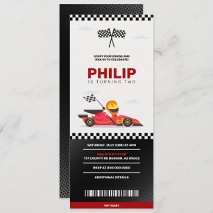 Race Car Racing Boy Birthday Party Ticket Invitation