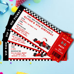 Race Car Racing Boy Birthday Party Ticket  Invitation<br><div class="desc">Rev up the fun with this customisable Race Car Birthday Invitation Ticket, perfect for any age! Whether it's a 1st, 2nd, 4th, or any milestone birthday, this vibrant, ticket-style invite features bold race car graphic and a chequered flag design. Personalise it with your child's name, party details, this invitation is...</div>