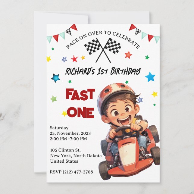 Race Car Racing Kid's Birthday Theme Invitation (Front)