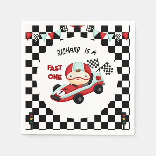 Race Car Racing Kid's Birthday Theme Napkin (Front)
