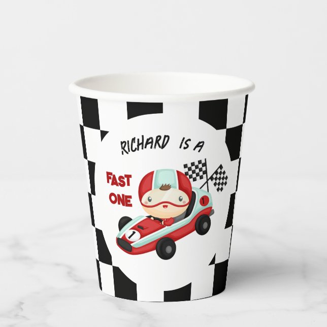 Race Car Racing Kid's Birthday Theme Paper Cups (Front)