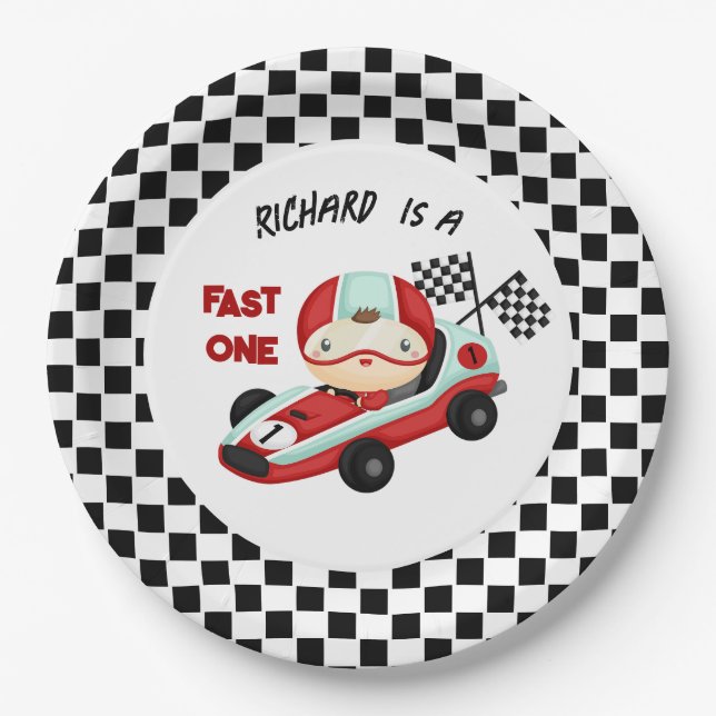 Race Car Racing Kid's Birthday Theme Paper Plate (Front)