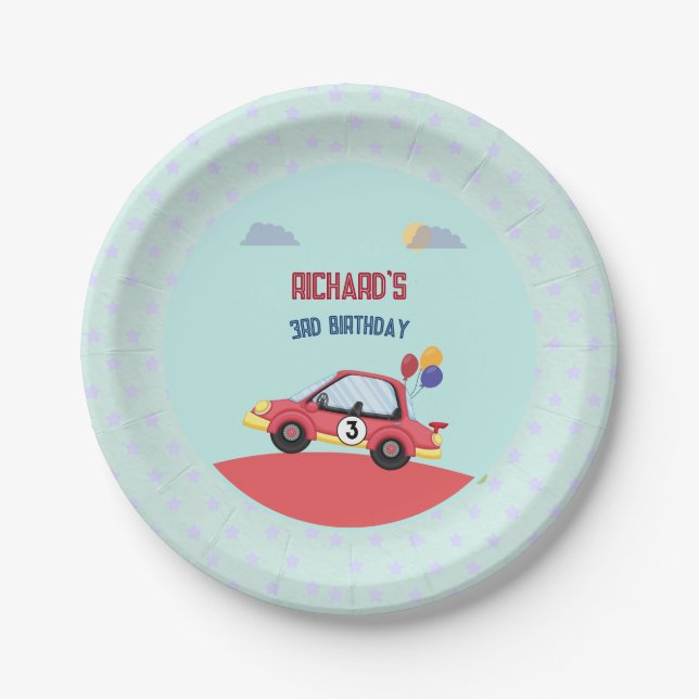 Race Car Racing Kid's Birthday Theme Paper Plate (Front)