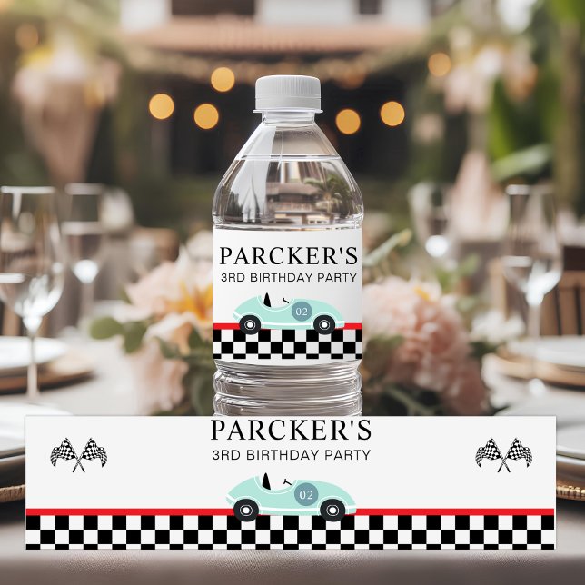 Race Car Racing Personalised Birthday Party Decor Water Bottle Label (Creator Uploaded)