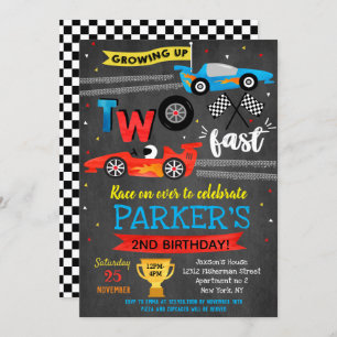Race Car Racing Two Fast 2nd Birthday Invitations
