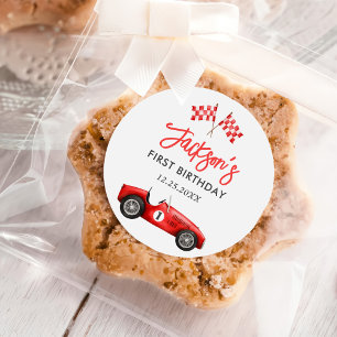 Race Car Red Racing Boy 1st Birthday Classic Round Sticker
