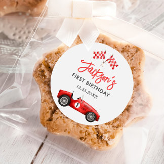 Race Car Red Racing Boy 1st Birthday Classic Round Sticker