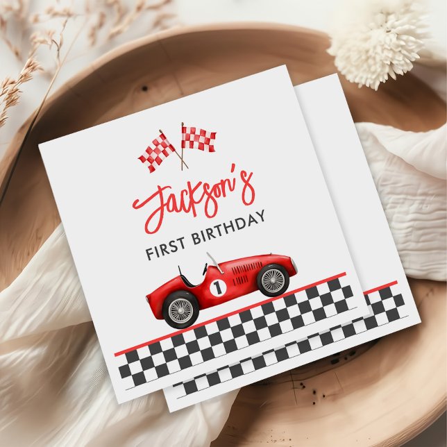 Race Car Red Racing Boy 1st Birthday Napkin (Creator Uploaded)