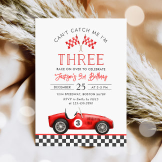 Race Car Red Racing Boy 3rd Birthday Invitation