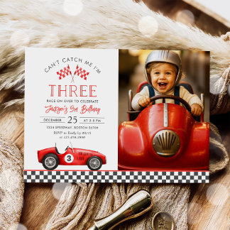 Race Car Red Racing Boy 3rd Birthday Photo Invitation