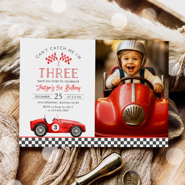 Race Car Red Racing Boy 3rd Birthday Photo Invitation (Creator Uploaded)