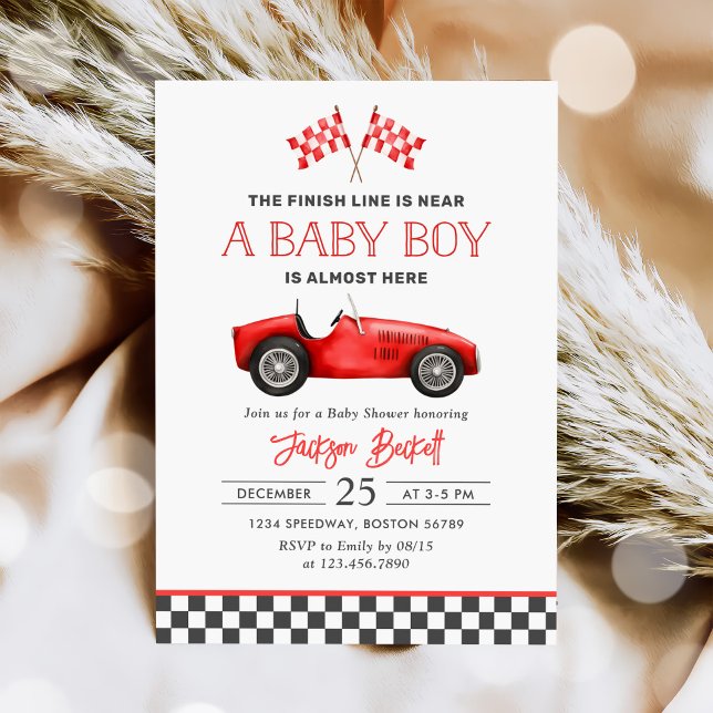 Race Car Red Racing Boy Baby Shower Invitation (Creator Uploaded)
