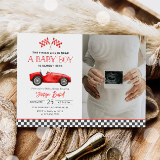 Race Car Red Racing Boy Baby Shower Photo Invitation