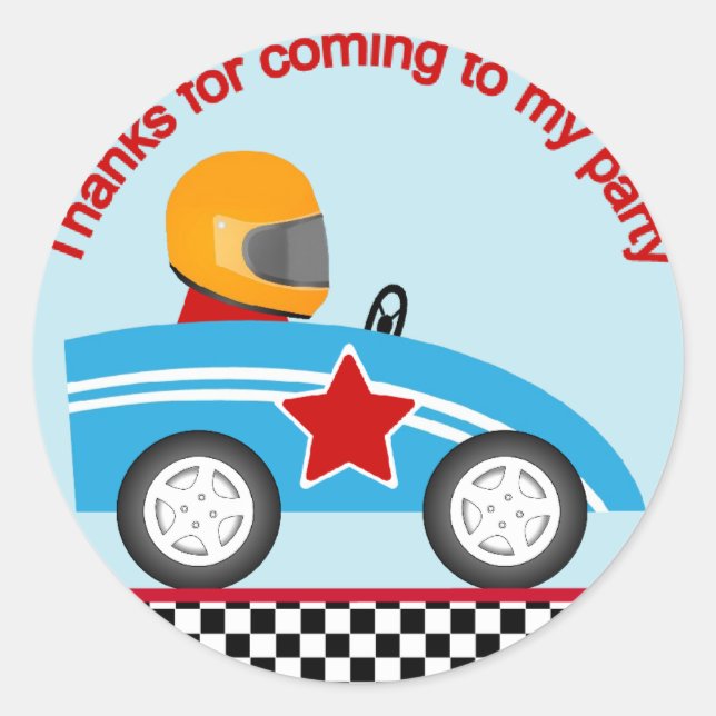 Race car round thank you sticker customise (Front)