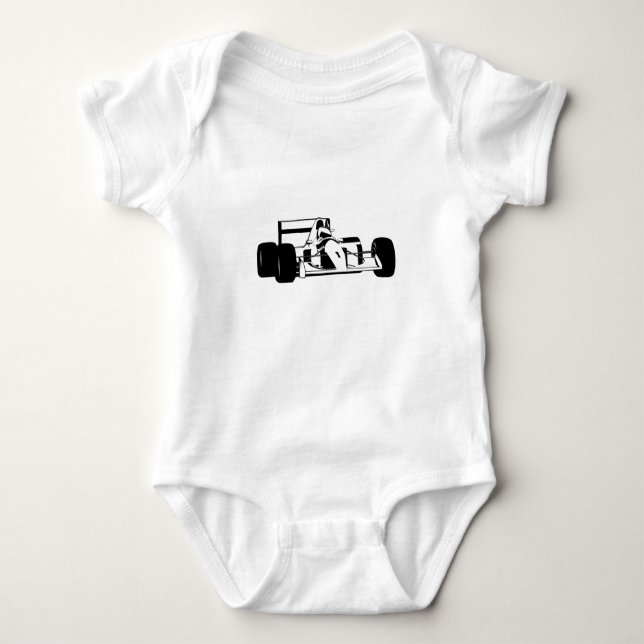 Race Car Silhouette black and white Baby Bodysuit (Front)