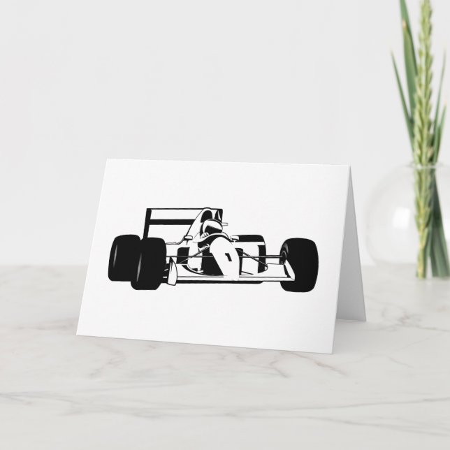 Race Car Silhouette black and white Card (Front)