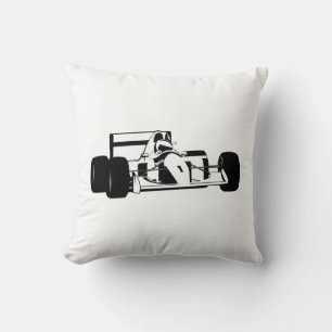 Race Car Silhouette black and white Cushion