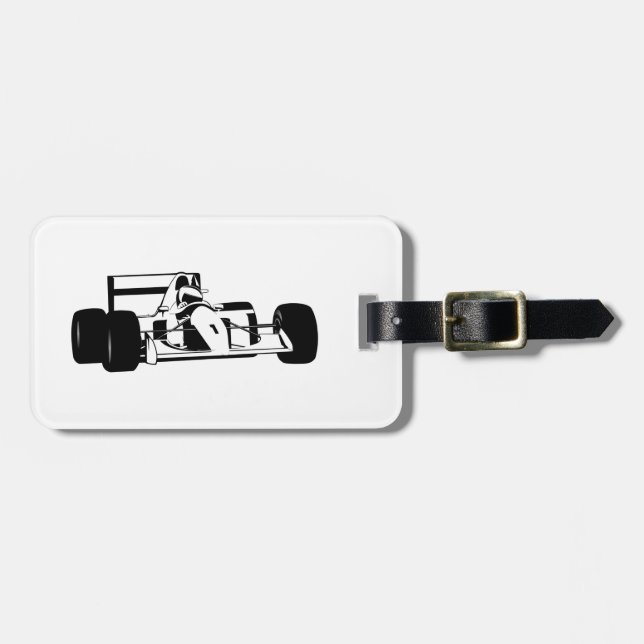 Race Car Silhouette black and white Luggage Tag (Front Horizontal)