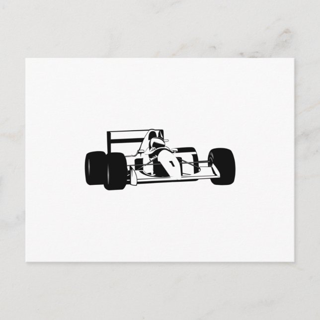 Race Car Silhouette black and white Postcard (Front)